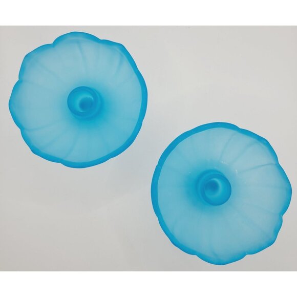 Westmoreland Lotus Blue Satin Mist Set of 2 Candle Holders Vintage Lovecore - Picture 5 of 12